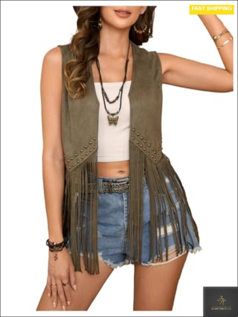 Faux Suede Fringe Vest Sleeveless Western Concert Outfit
